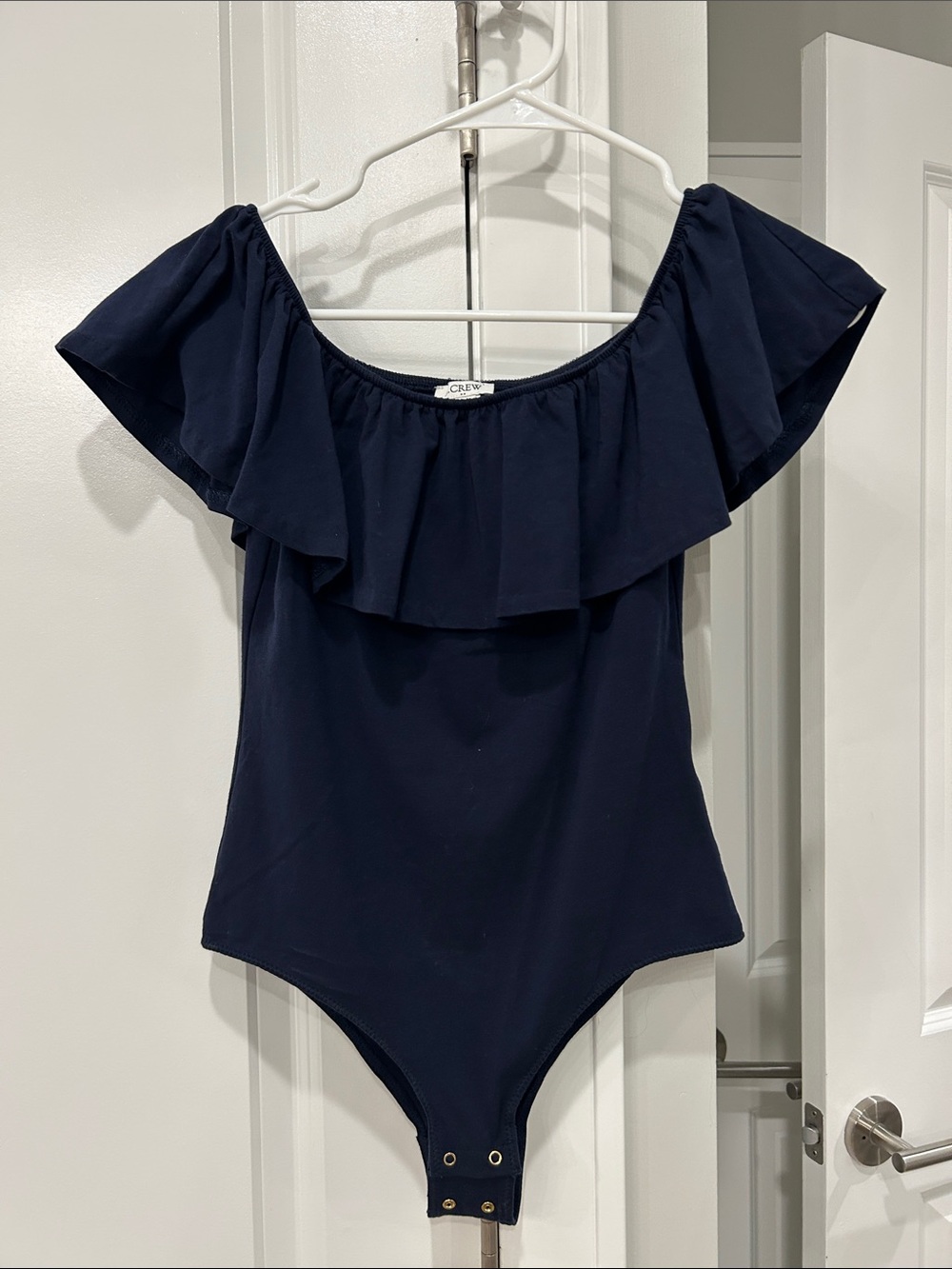J. Crew Navy Ruffle Off-Shoulder Bodysuit